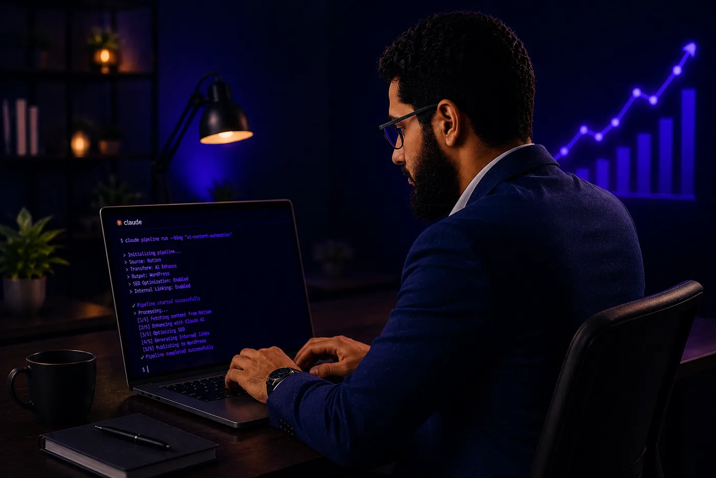 Ashikur Rahman typing on a laptop running a Claude terminal session