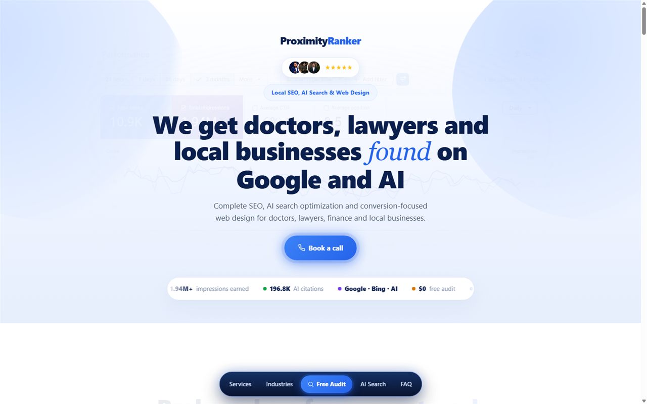 The proximityranker.com homepage, designed as a single HTML file with Claude Code and deployed through the WordPress REST API